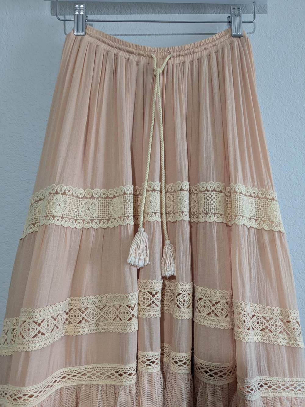 Spell Designs Prairie Peach Hi-Lo Lace Ruffle Tiered Maxi Skirt Early Spell  S - Picture 5 of 16